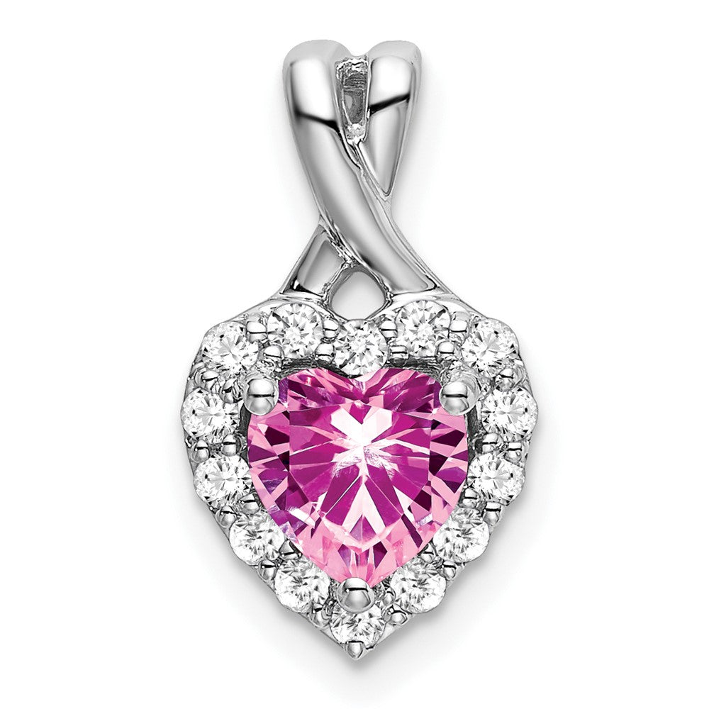 14K White Gold Lab Grown VS/SI FGH Dia and Cr Pink Sapphire Heart Pendant