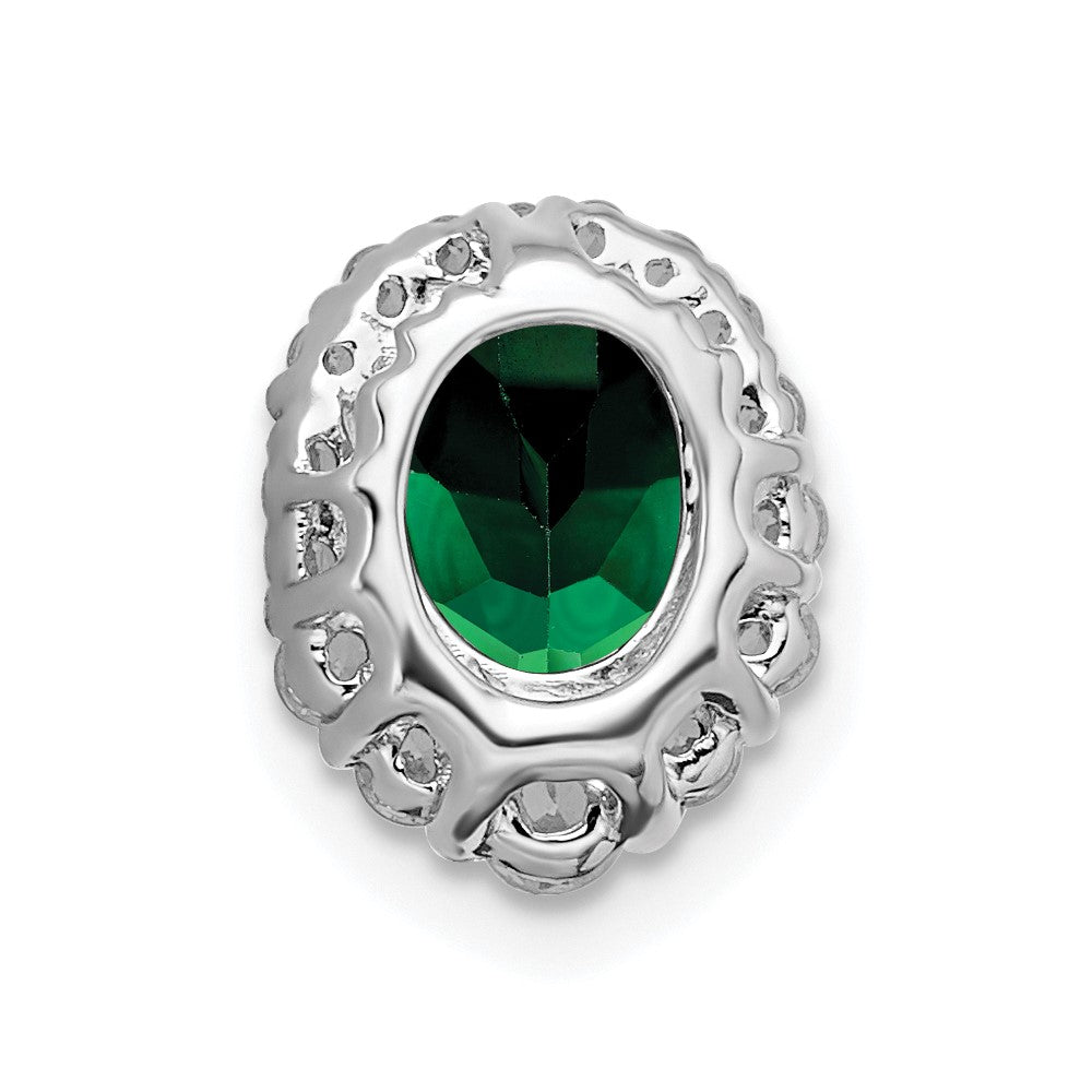 14K White Gold Lab Grown VS/SI FGH Dia and Created Emerald Halo Chain Slide