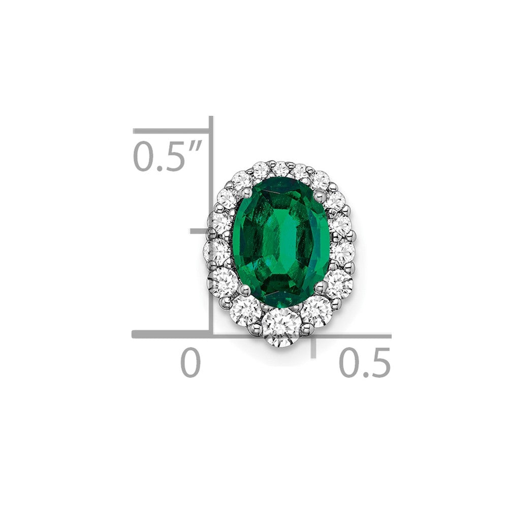 14K White Gold Lab Grown VS/SI FGH Dia and Created Emerald Halo Chain Slide