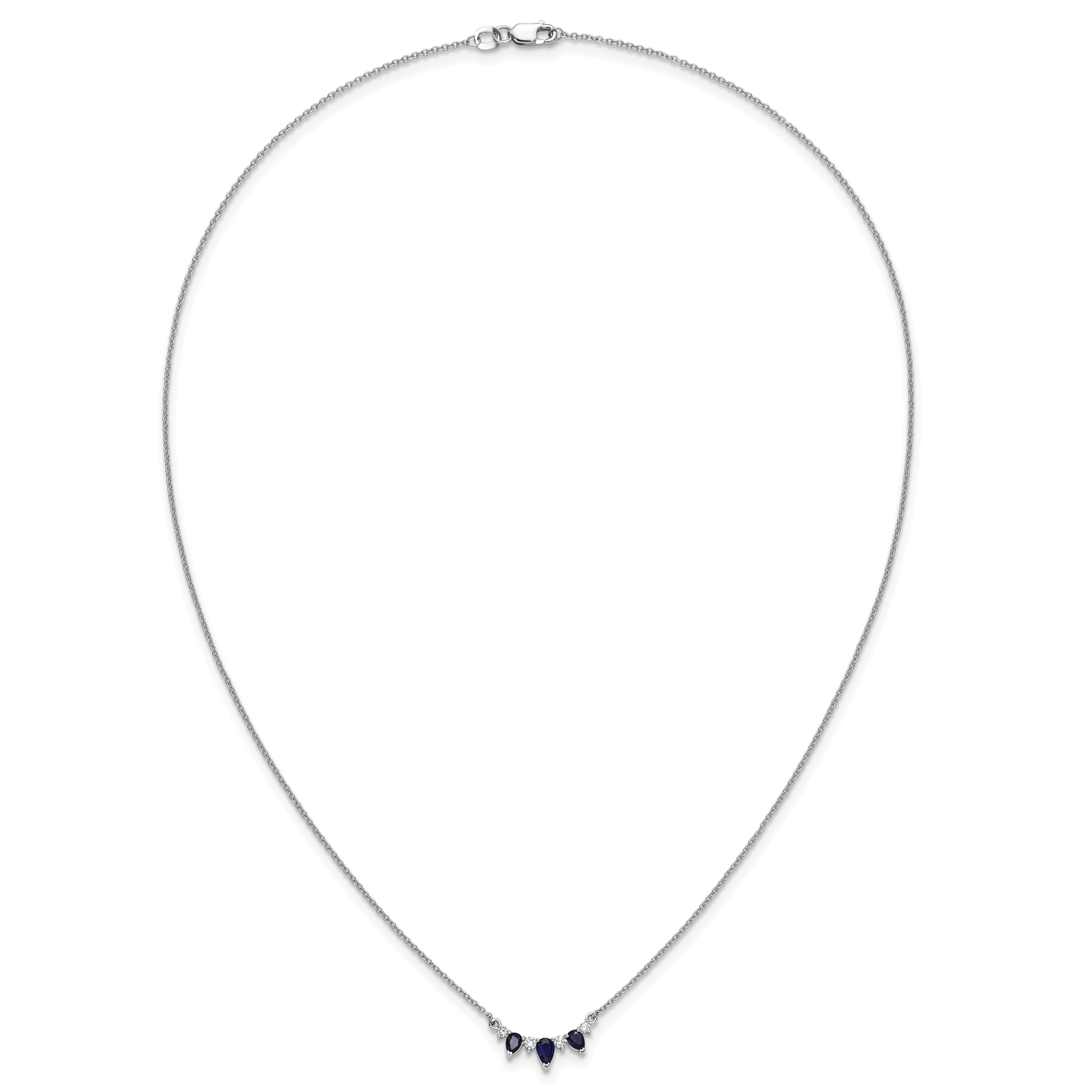 14k White Gold 1/8 carat Lab Grown Diamond VS/SI+ G+ and Created Sapphire Complete 18 inch Necklace