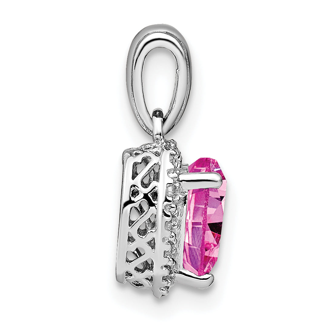 Pure Serenity 14k White Gold 1/15 carat Lab Grown Diamond VS/SI+ G+ and Lab Created Pink Sapphire Heart Pendant