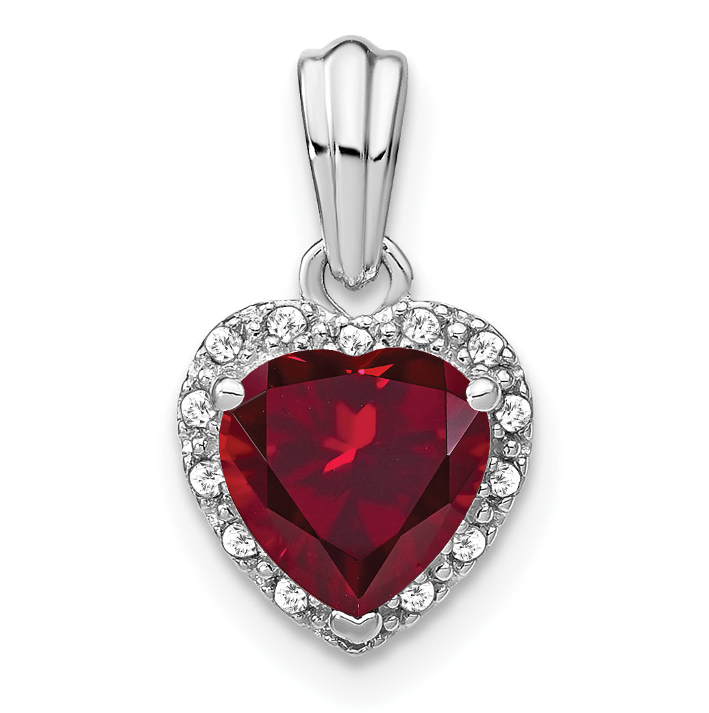 Pure Serenity 14k White Gold 1/15 carat Lab Grown Diamond VS/SI+ G+ and Lab Created Pink Sapphire Heart Pendant