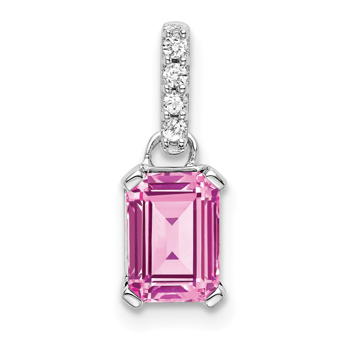14k White Gold 1/20 carat Lab Grown Diamond VS/SI+ G+ and Lab Created Pink Sapphire Pendant