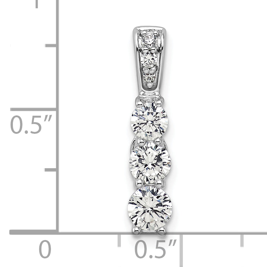 14k White Gold 1 carat Lab Grown Diamond VS/SI+ G+ Three Stone Chain Slide Pendant