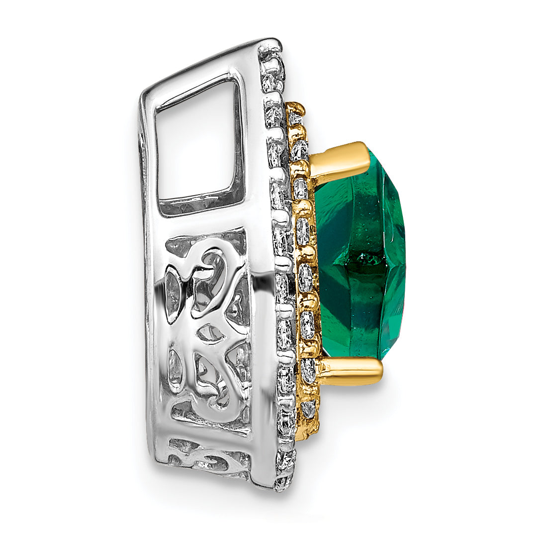 14k Two Tone 1/2 carat Lab Grown Diamond VS/SI+ G+ and Lab Created Emerald Chain Slide Pendant