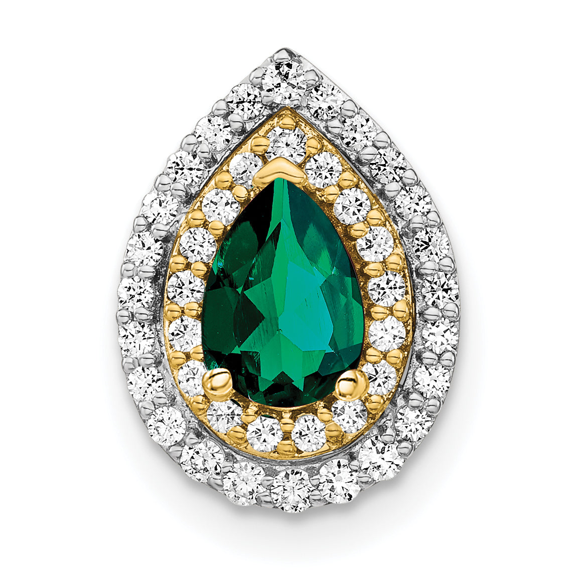 14k Two Tone 1/2 carat Lab Grown Diamond VS/SI+ G+ and Lab Created Emerald Chain Slide Pendant
