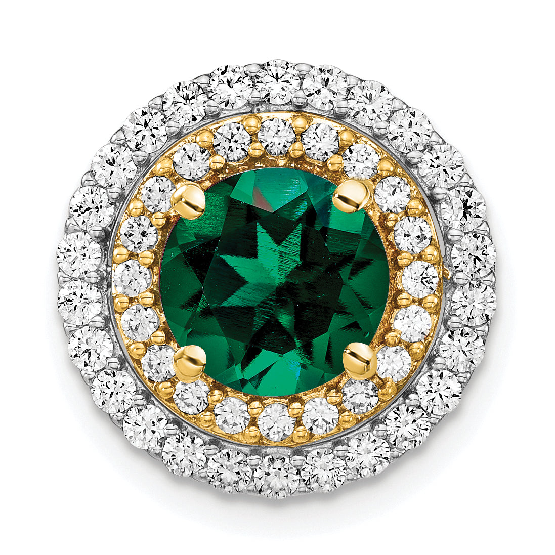 14k Two Tone 5/8 carat Lab Grown Diamond VS/SI+ G+ and Lab Created Emerald Chain Slide Pendant