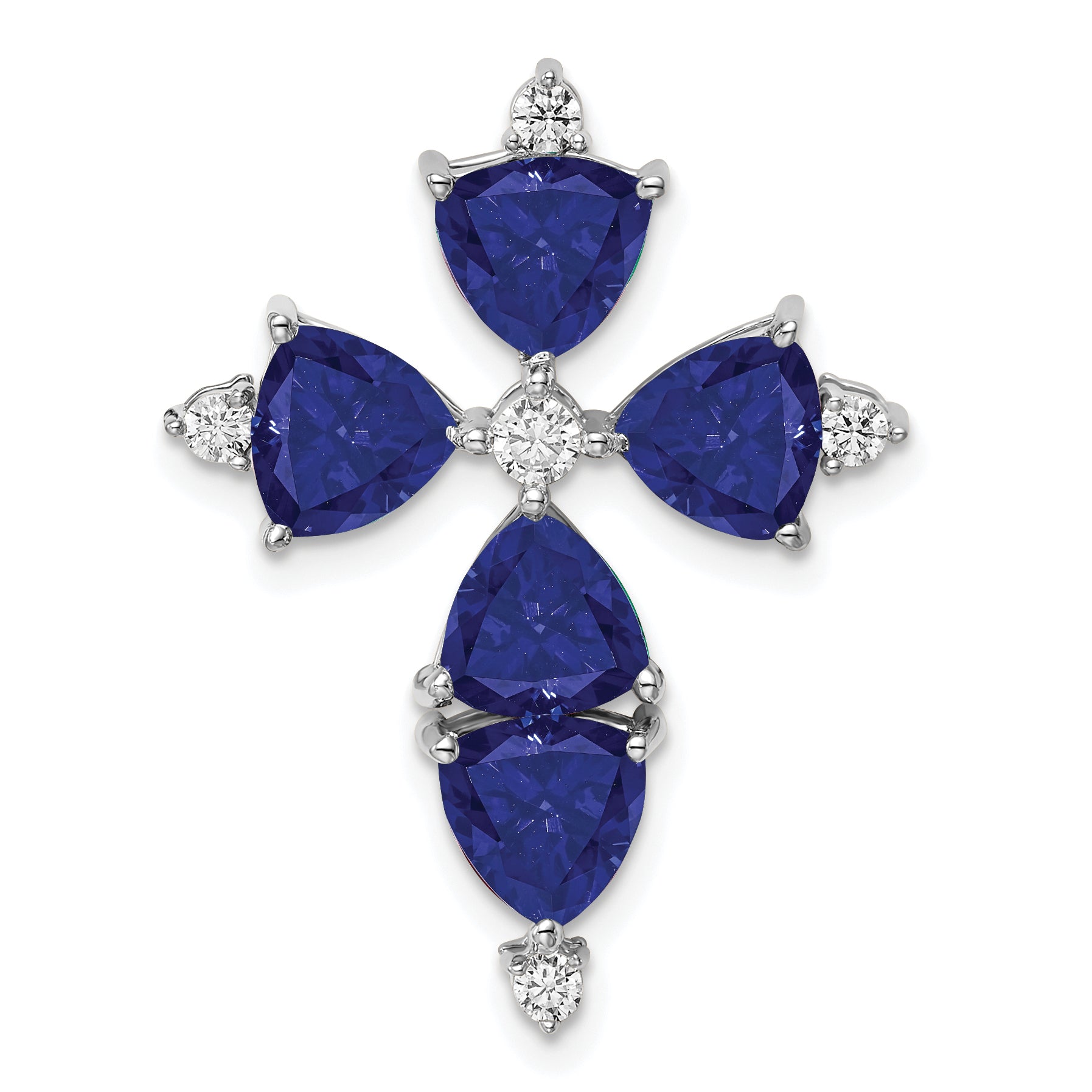 14k White Gold 1/5 carat Lab Grown Diamond VS/SI+ G+ and Lab Created Blue Sapphire Chain Slide Pendant