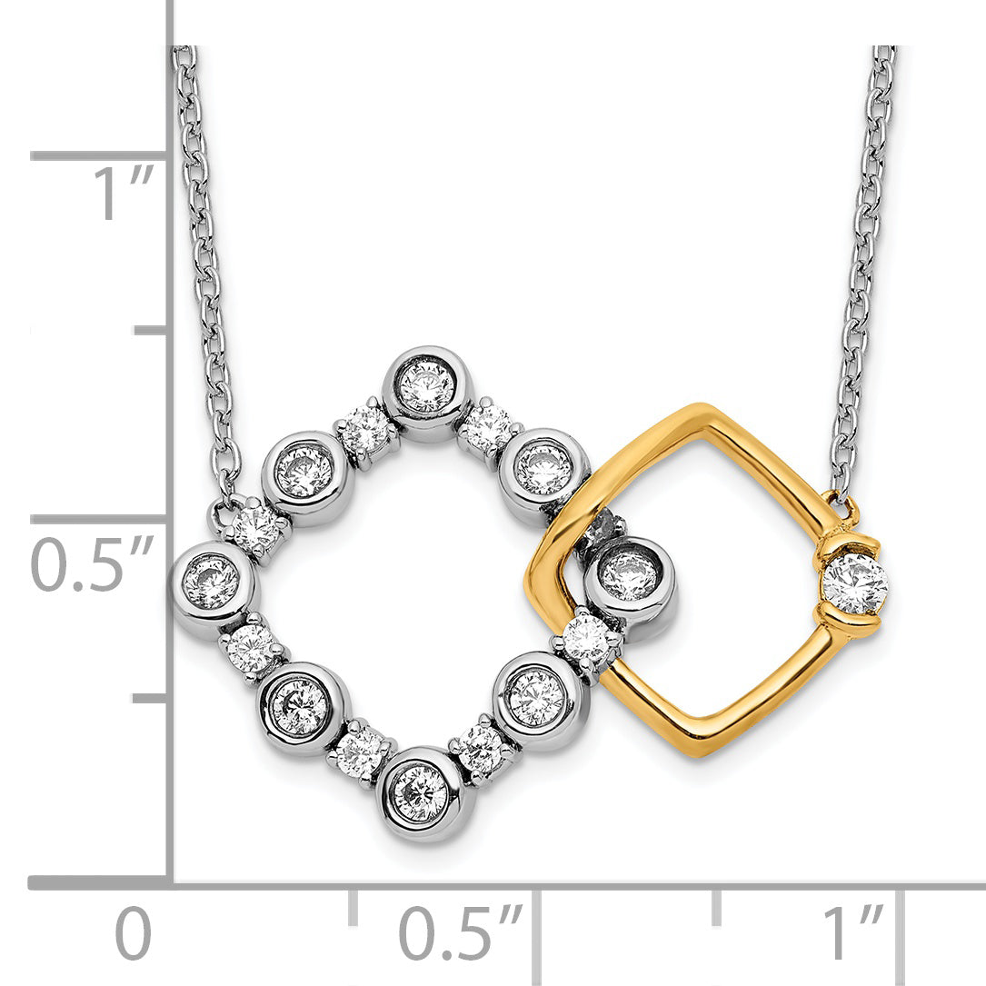 14k Two-tone 3/8 carat Lab Grown Diamond VS/SI+ G+ Interlocking Square 18 inch Necklace
