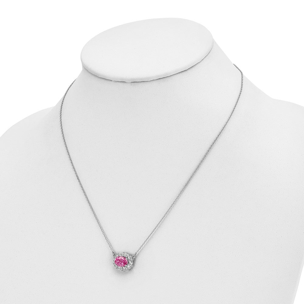 14K White Gold Lab Grown Dia. Vs/Si Fgh Lab Cr Pink Sapphire Necklac