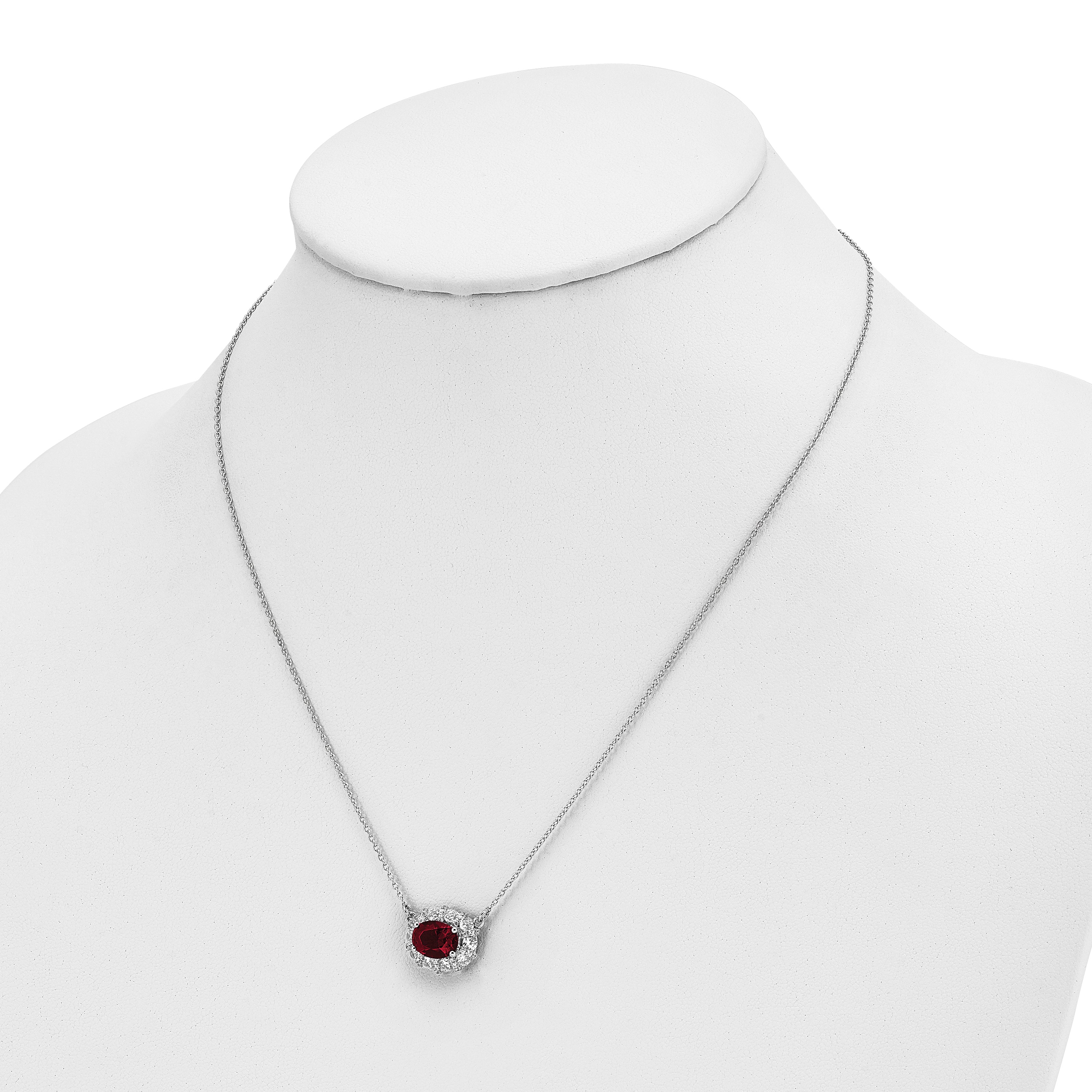 14k White Gold 1 carat Lab Grown Diamond VS/SI+ G+ and Created Ruby Complete 18 inch Necklace