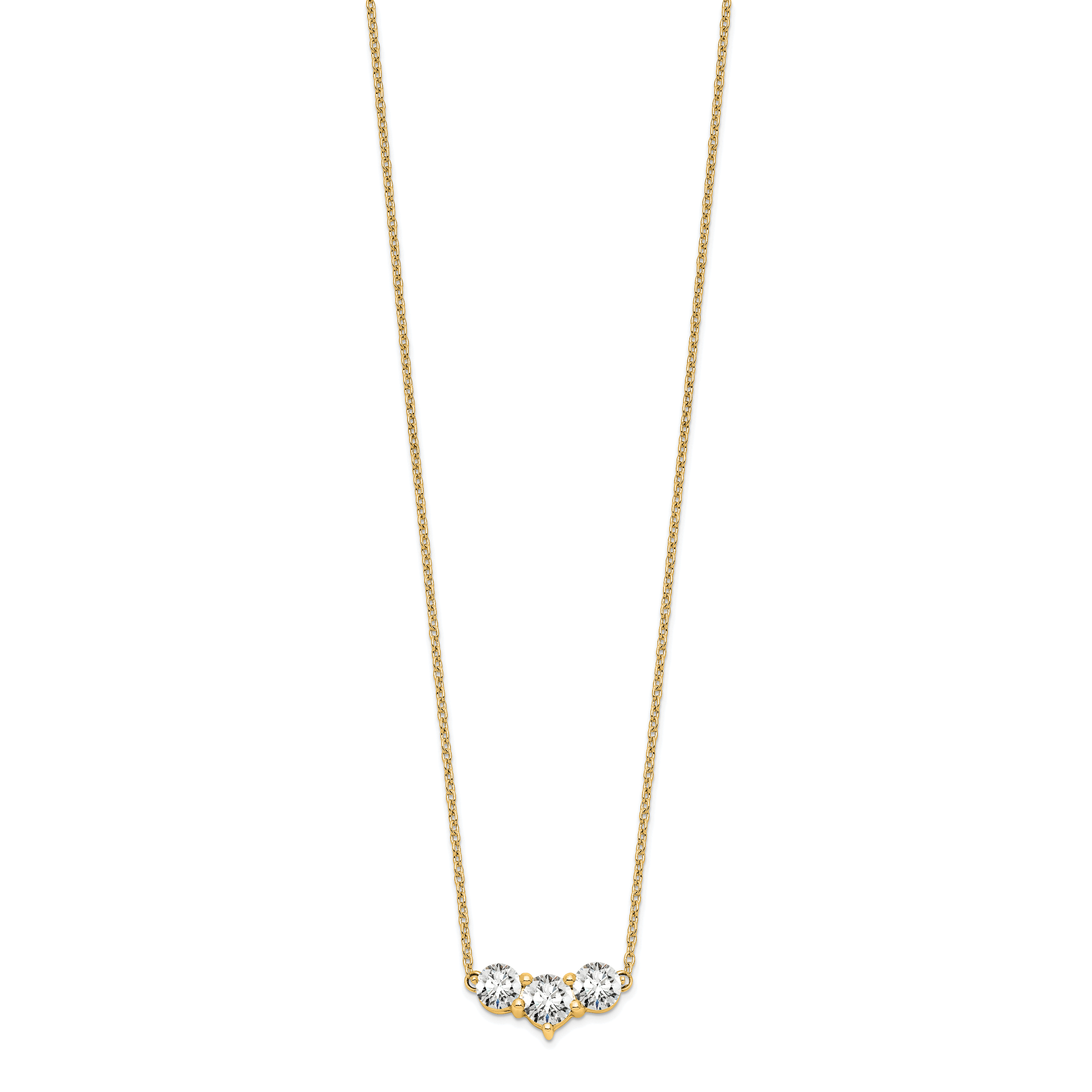 14k White Gold 3/4 carat Lab Grown Diamond VS/SI+ G+ Round Complete 18 inch Three Stone Necklace