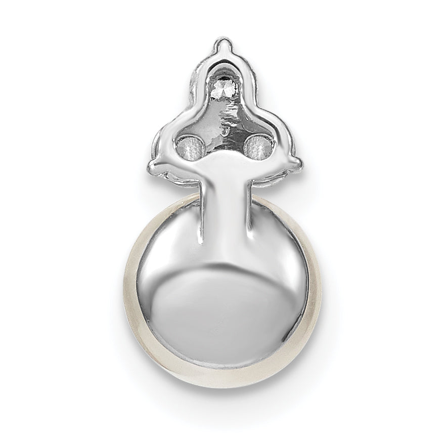 14K White Gold 1/5 carat Lab Grown Diamond VS/SI+ G+ and 7.00 mm Freshwater Cultured Pearl Chain Slide Pendant