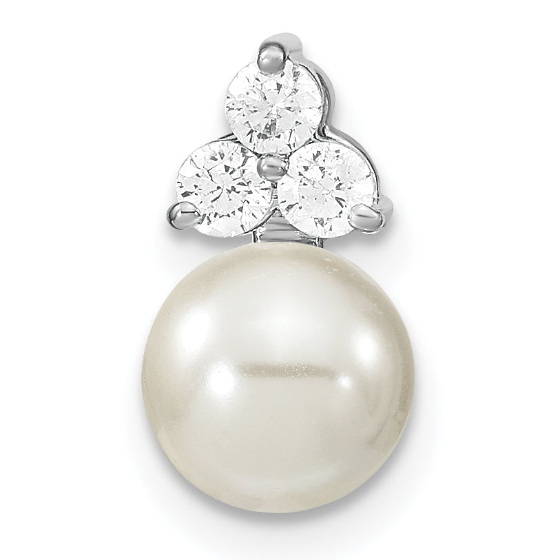 14K White Gold 1/5 carat Lab Grown Diamond VS/SI+ G+ and 7.00 mm Freshwater Cultured Pearl Chain Slide Pendant