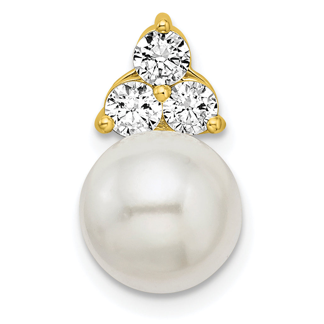 14K White Gold 1/5 carat Lab Grown Diamond VS/SI+ G+ and 7.00 mm Freshwater Cultured Pearl Chain Slide Pendant