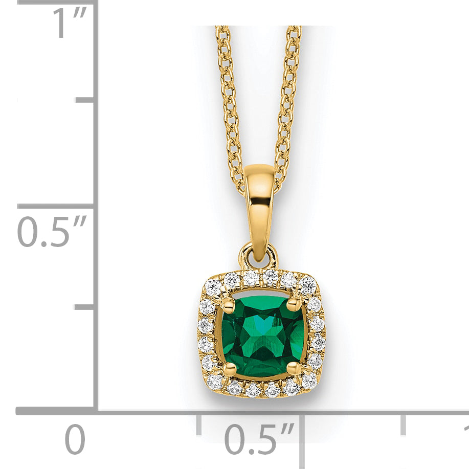 10k 1/10 carat Lab Grown Diamond VS/SI+ G+ and Created Emerald Complete 18 inch Pendant Necklace