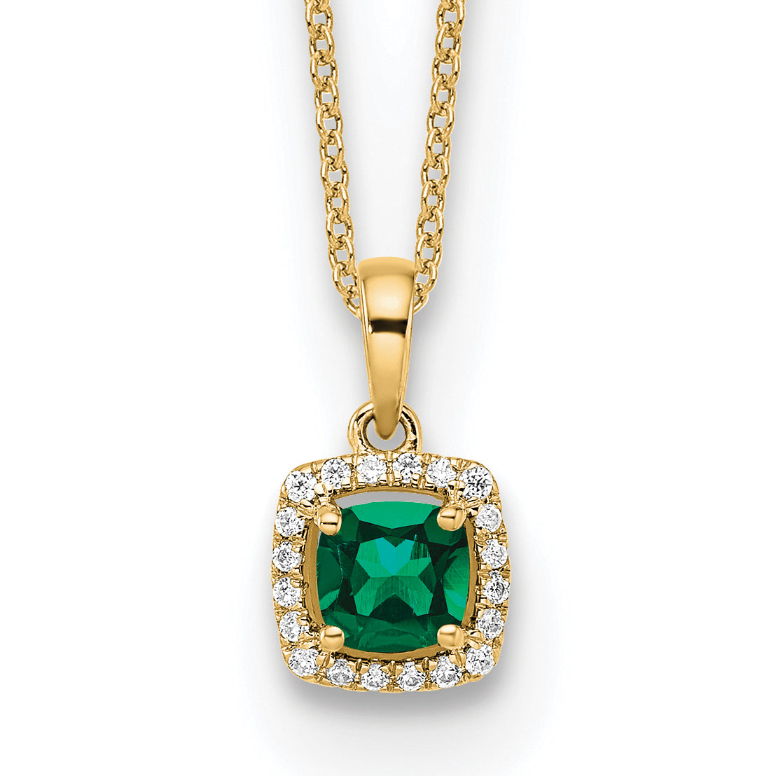 10k 1/10 carat Lab Grown Diamond VS/SI+ G+ and Created Emerald Complete 18 inch Pendant Necklace