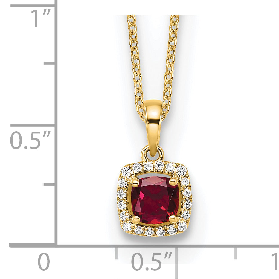 10k 1/10 carat Lab Grown Diamond VS/SI+ G+ and Created Ruby Complete 18 inch Pendant Necklace
