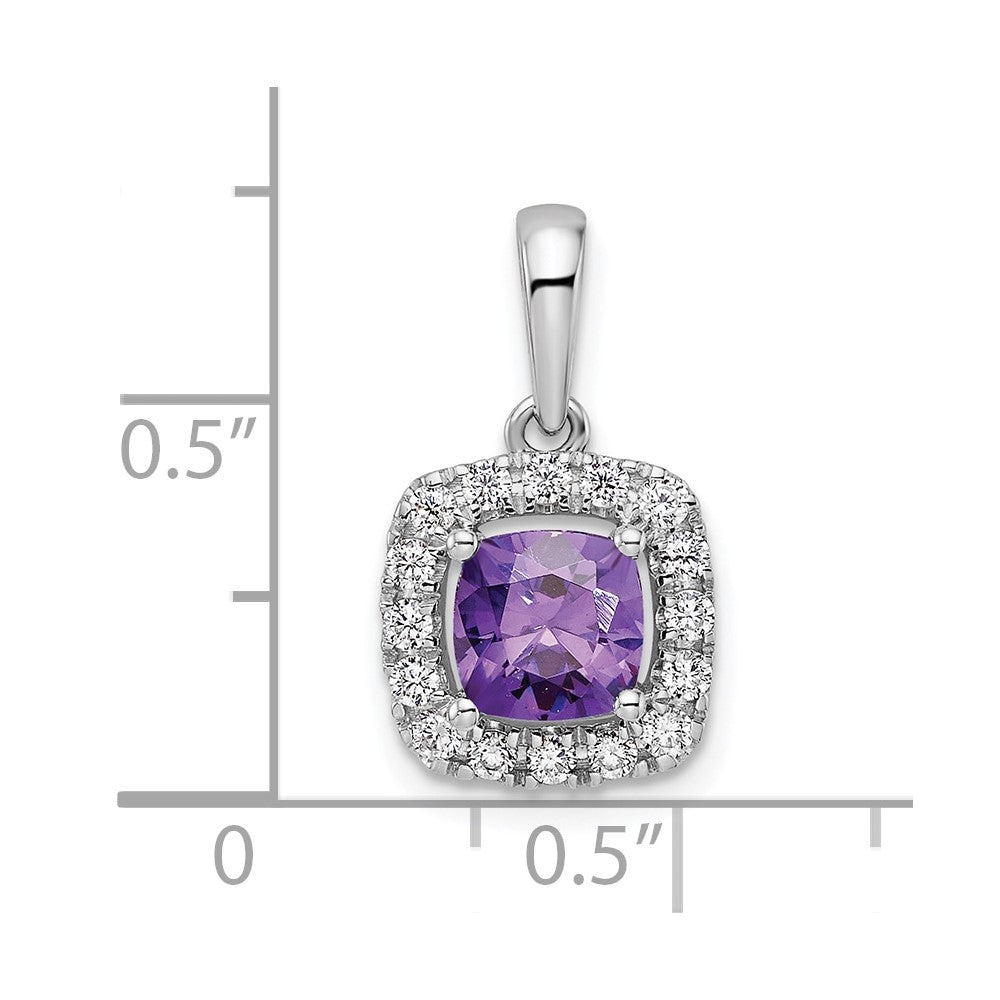 14K White Gold Lab Grown Vs/Si Fgh Dia And Amethyst Halo Pendant