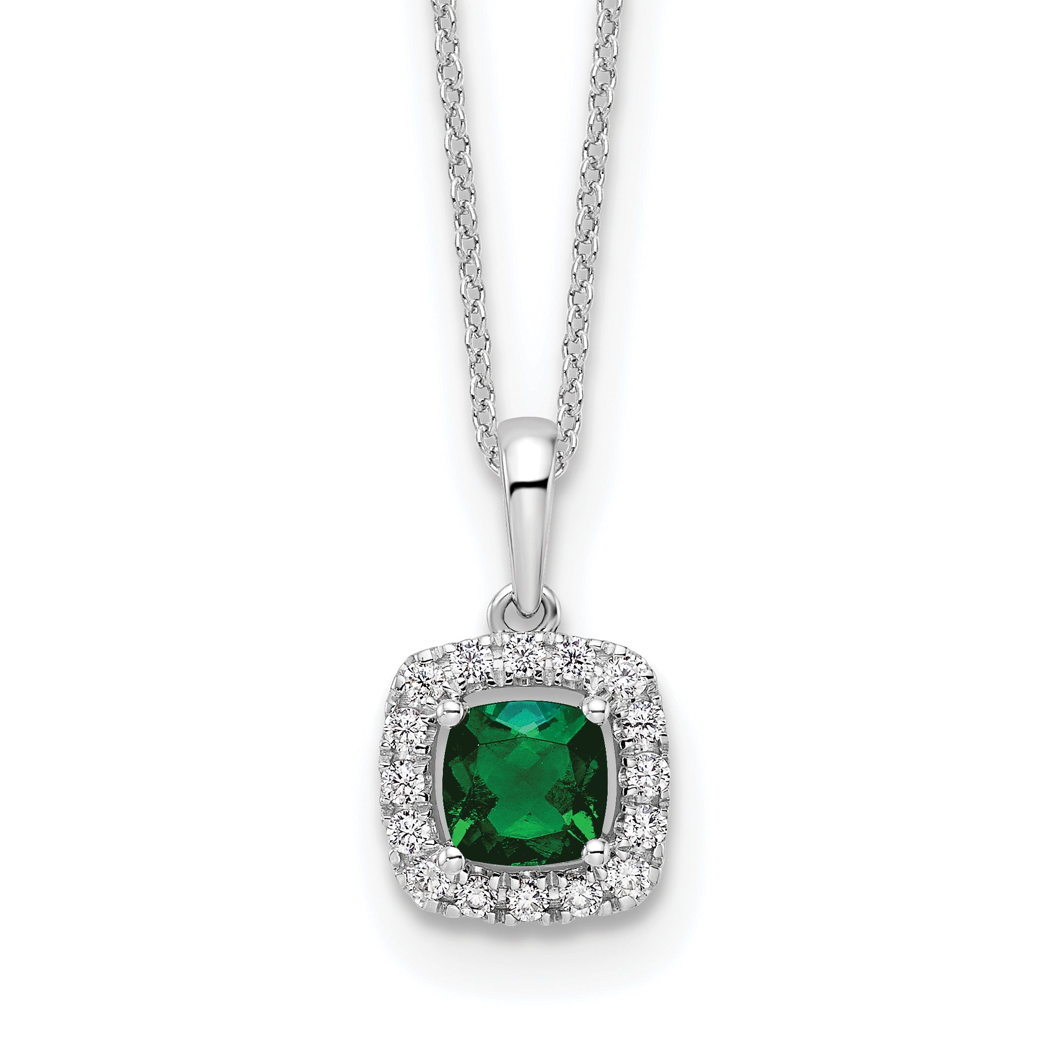 10k White Gold 1/4 carat Lab Grown Diamond VS/SI+ G+ and Created Emerald Complete 18 inch Pendant Necklace