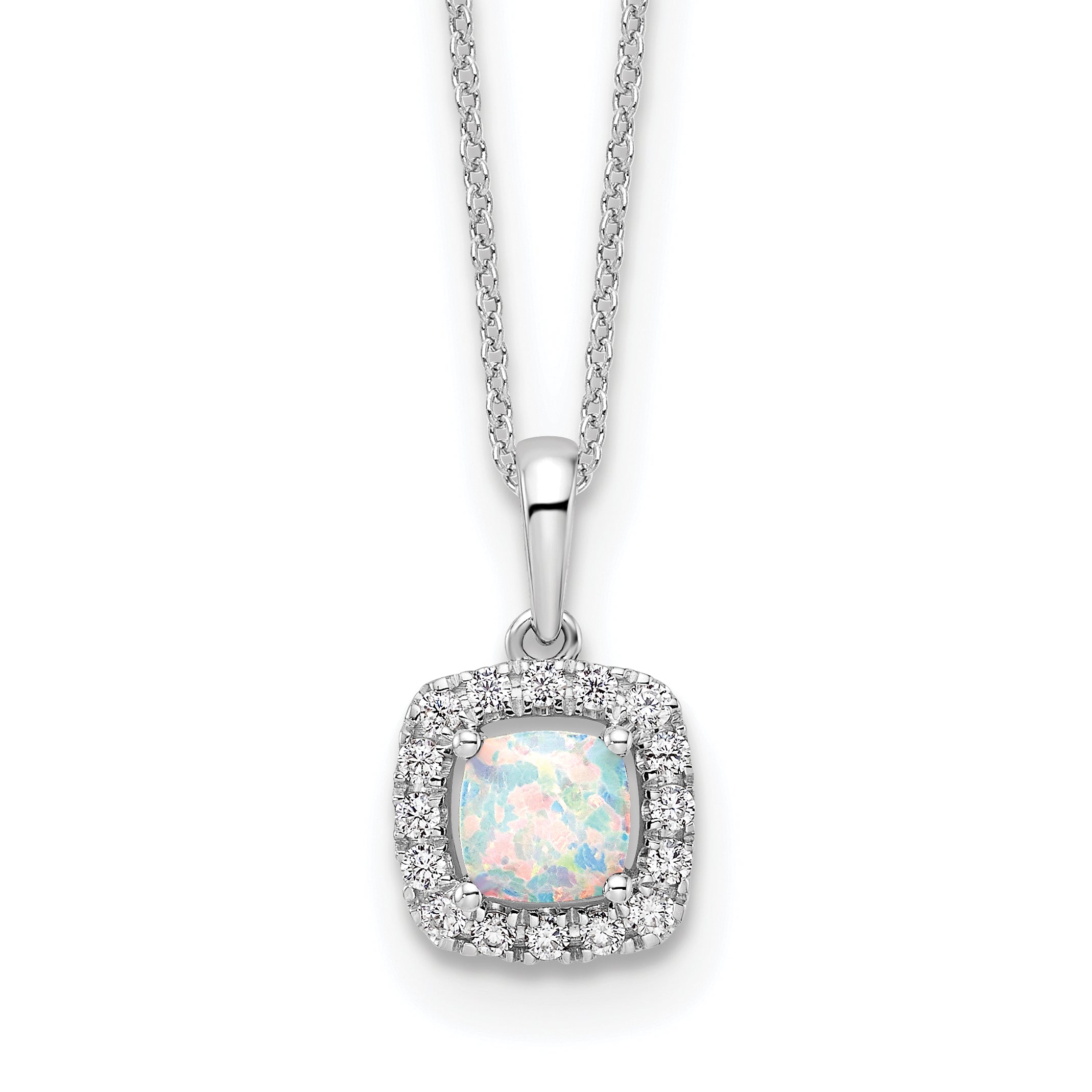 10k White Gold 1/4 carat Lab Grown Diamond VS/SI+ G+ and Created Opal Complete 18 inch Pendant Necklace