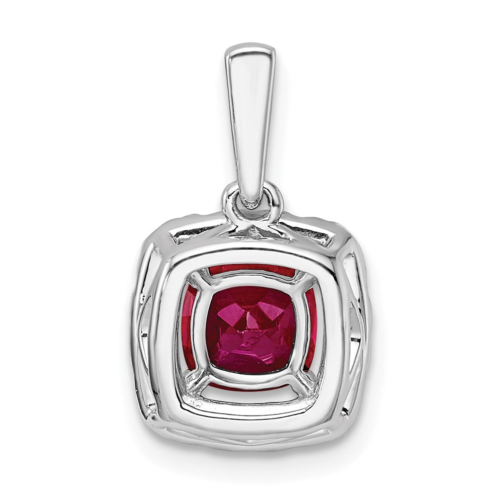 14K White Gold Lab Grown VS/SI FGH Dia and Created Ruby Halo Pendant