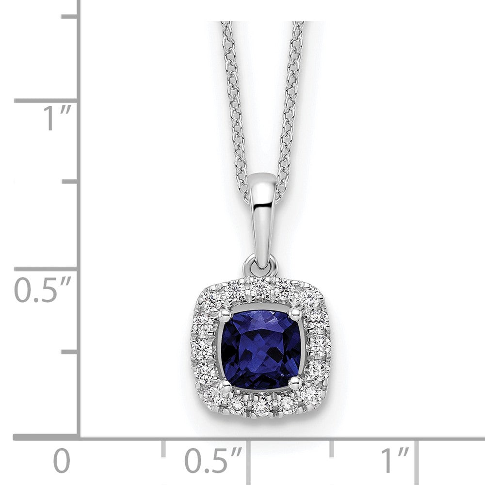 10K White Gold Lab Grown Vs/Si Fgh Dia And Cr Blue Sapphire Pendant Necklac
