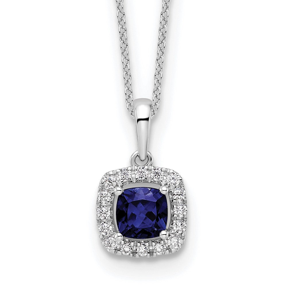 10K White Gold Lab Grown Vs/Si Fgh Dia And Cr Blue Sapphire Pendant Necklac