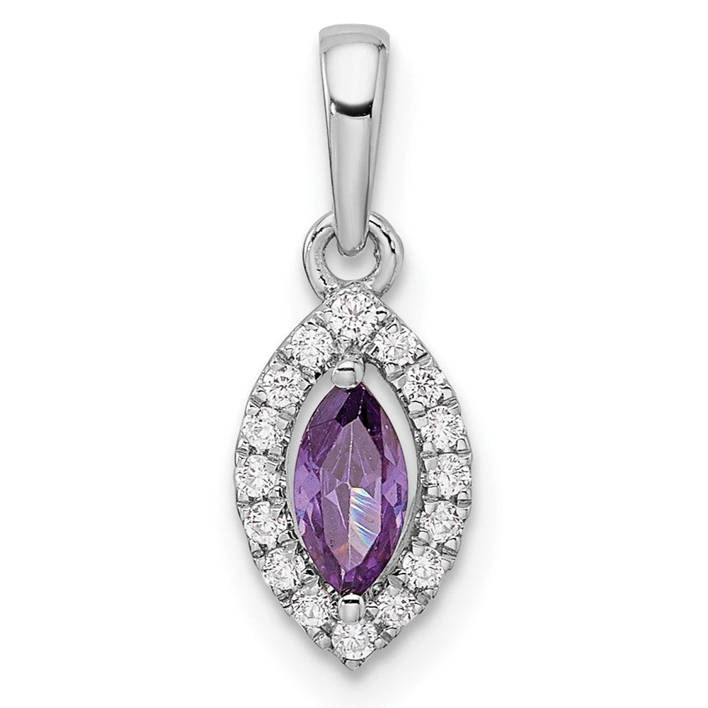 14K White Gold Lab Grown Vs/Si Fgh Dia And Amethyst Pendant