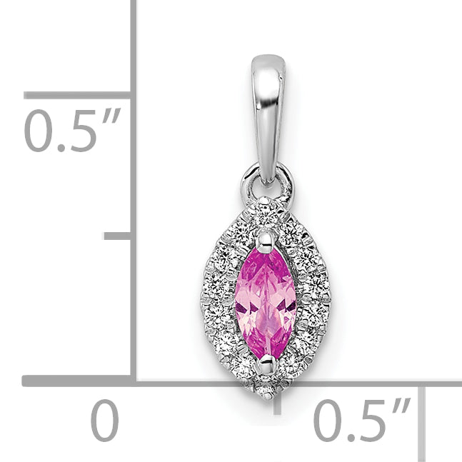 14k White Gold 1/10 carat Lab Grown Diamond VS/SI+ G+ and Lab Created Pink Sapphire October Birthstone Pendant