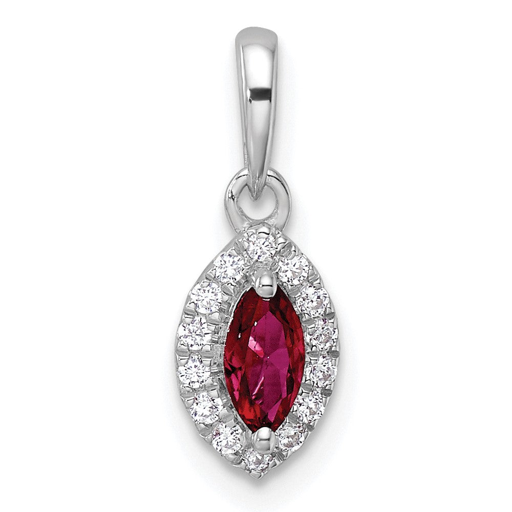 14K White Gold Lab Grown VS/SI FGH Dia and Created Ruby Pendant
