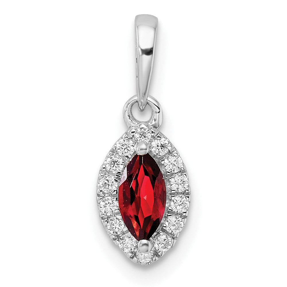 14K White Gold Lab Grown Vs/Si Fgh Dia And Garnet Pendant