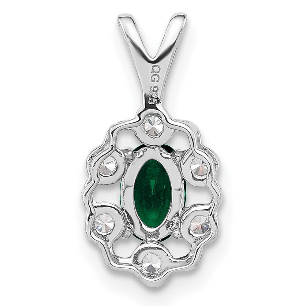 14K White Gold Lab Grown Vs/Si Fgh Dia And Created Emerald Pendant