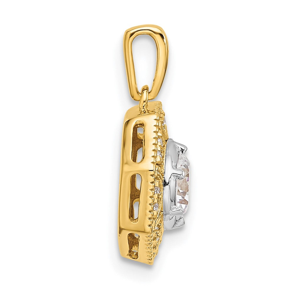 14K Two-Tone Lab Grown VS/SI FGH Dia Geometric Halo Pendant