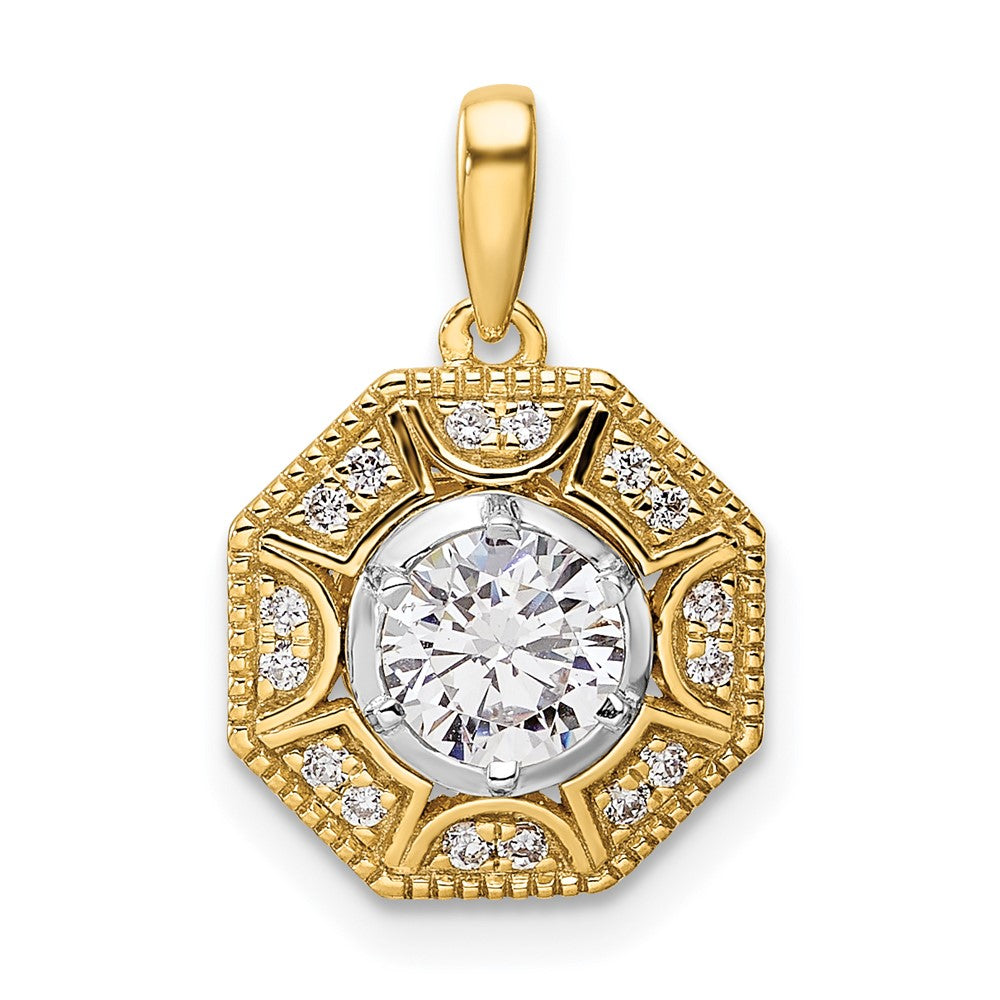 14K Two-Tone Lab Grown VS/SI FGH Dia Geometric Halo Pendant