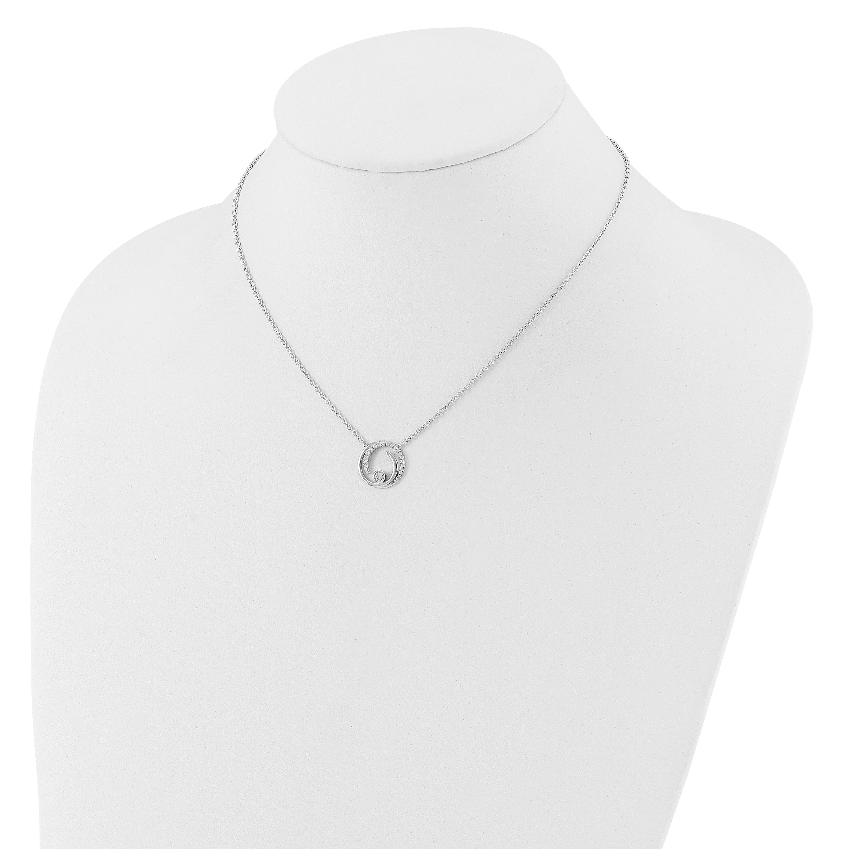 14k White Gold 1/5 carat Lab Grown Diamond VS/SI+ G+ Complete 18 inch Fashion Swirl Circle Design Necklace