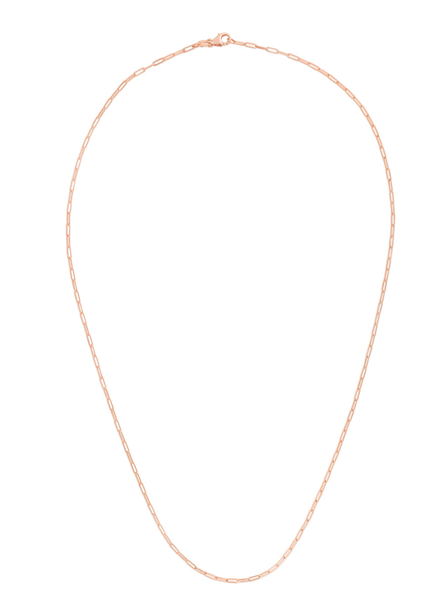 14K Rose Gold 1.5mm Paperclip 24" Chain with Lobster Lock