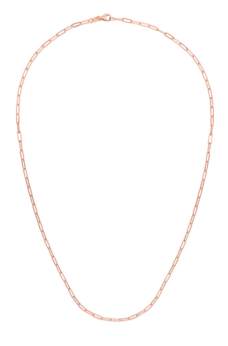 14K Rose Gold 2.1mm Paperclip 24" Chain with Lobster Lock