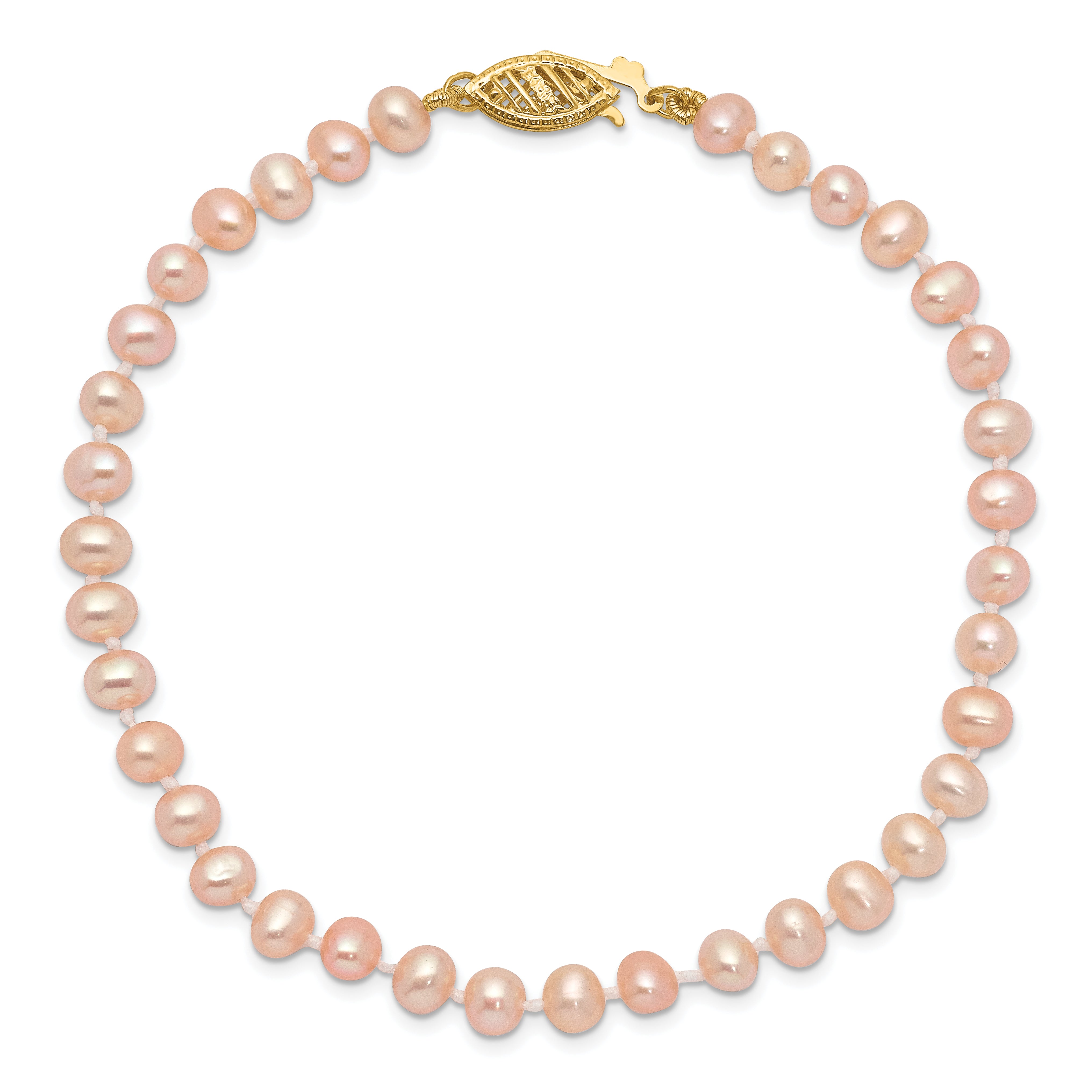 14k 4-5mm Pink Near-Round Freshwater Cultured Pearl 7.5 inch Bracelet