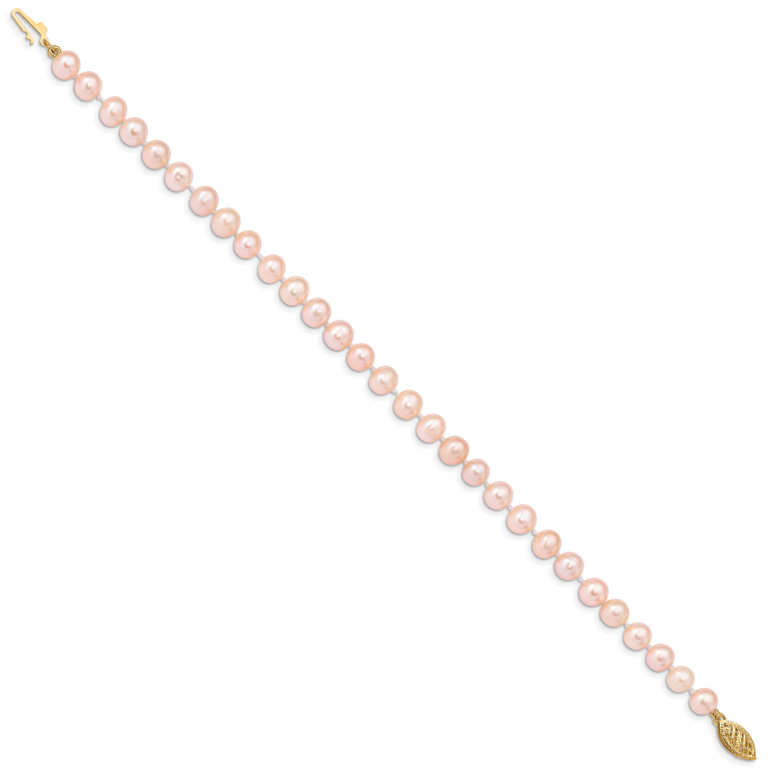 14k 5-6mm Pink Near-Round Freshwater Cultured Pearl 7.5 inch Bracelet