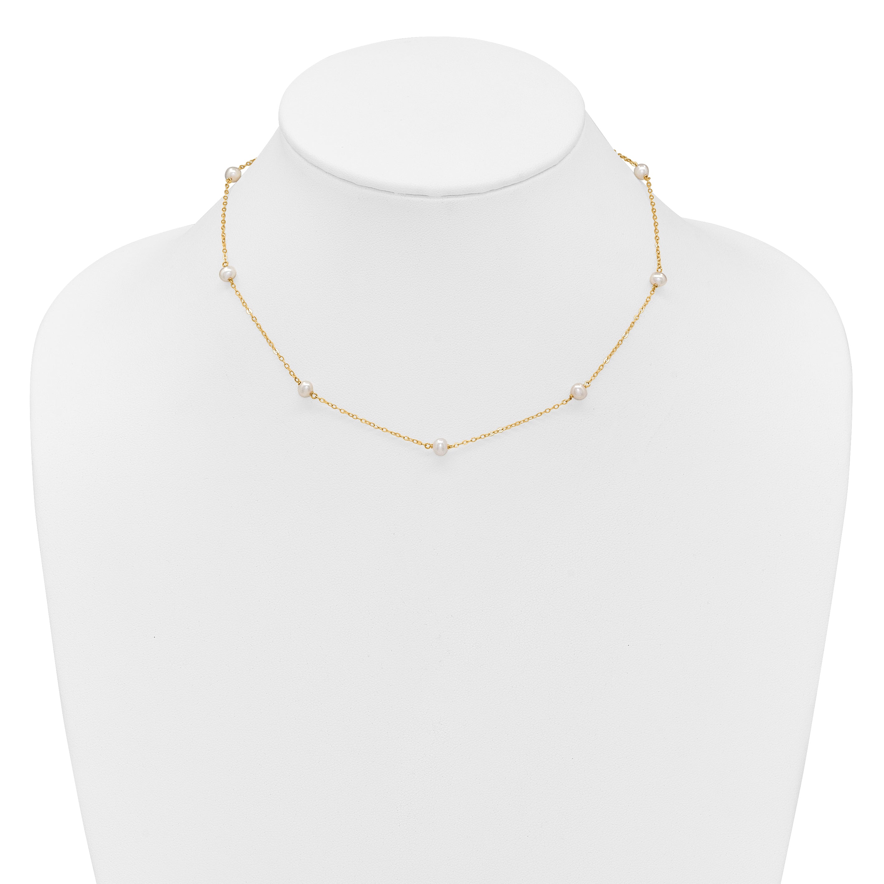 14k 4-5mm White Near-Round Freshwater Cultured Pearl 8-Station 16 inch Necklace