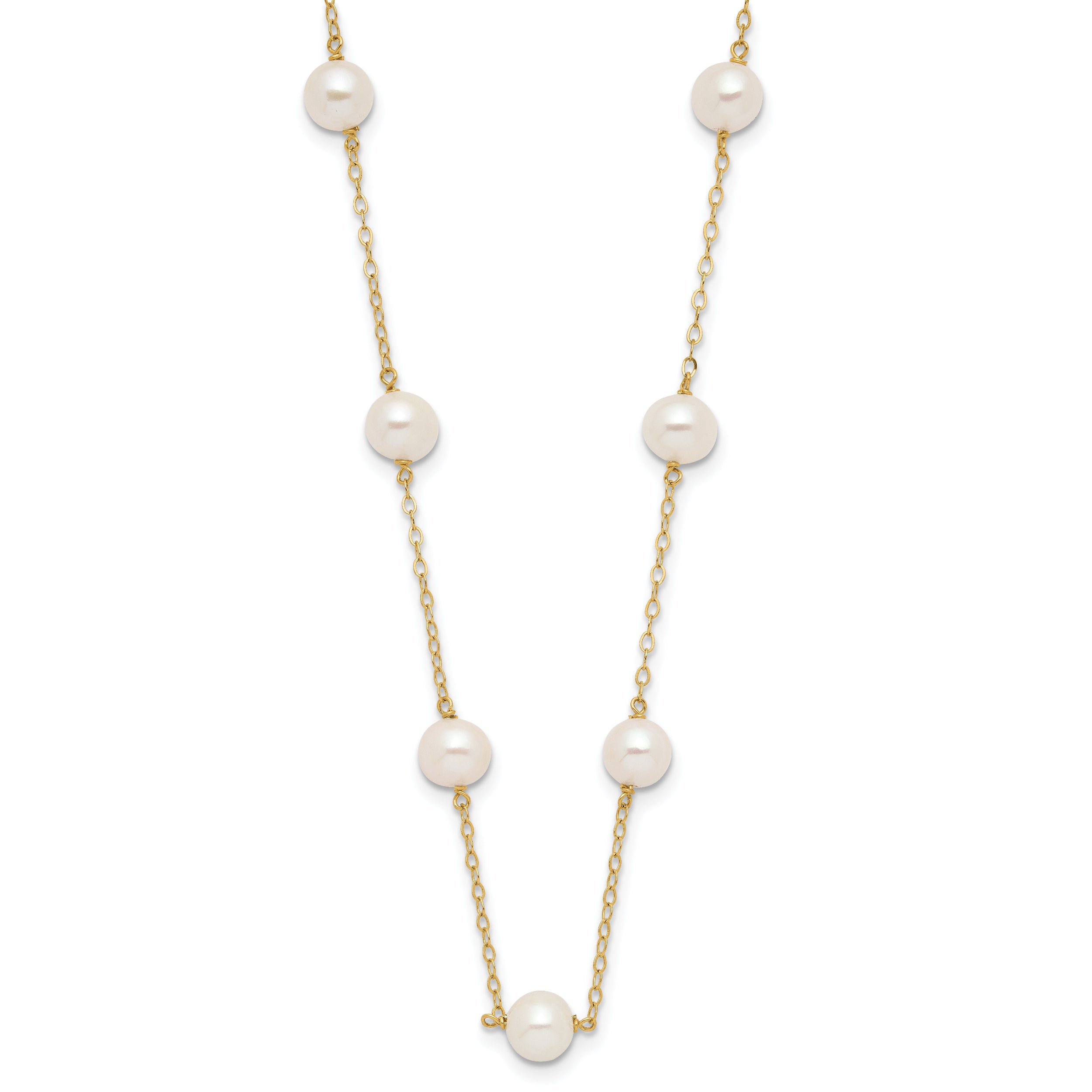 14k 5.5-6.5mm White Near-Round Freshwater Cultured Pearl 12-Station 16 inch Necklace
