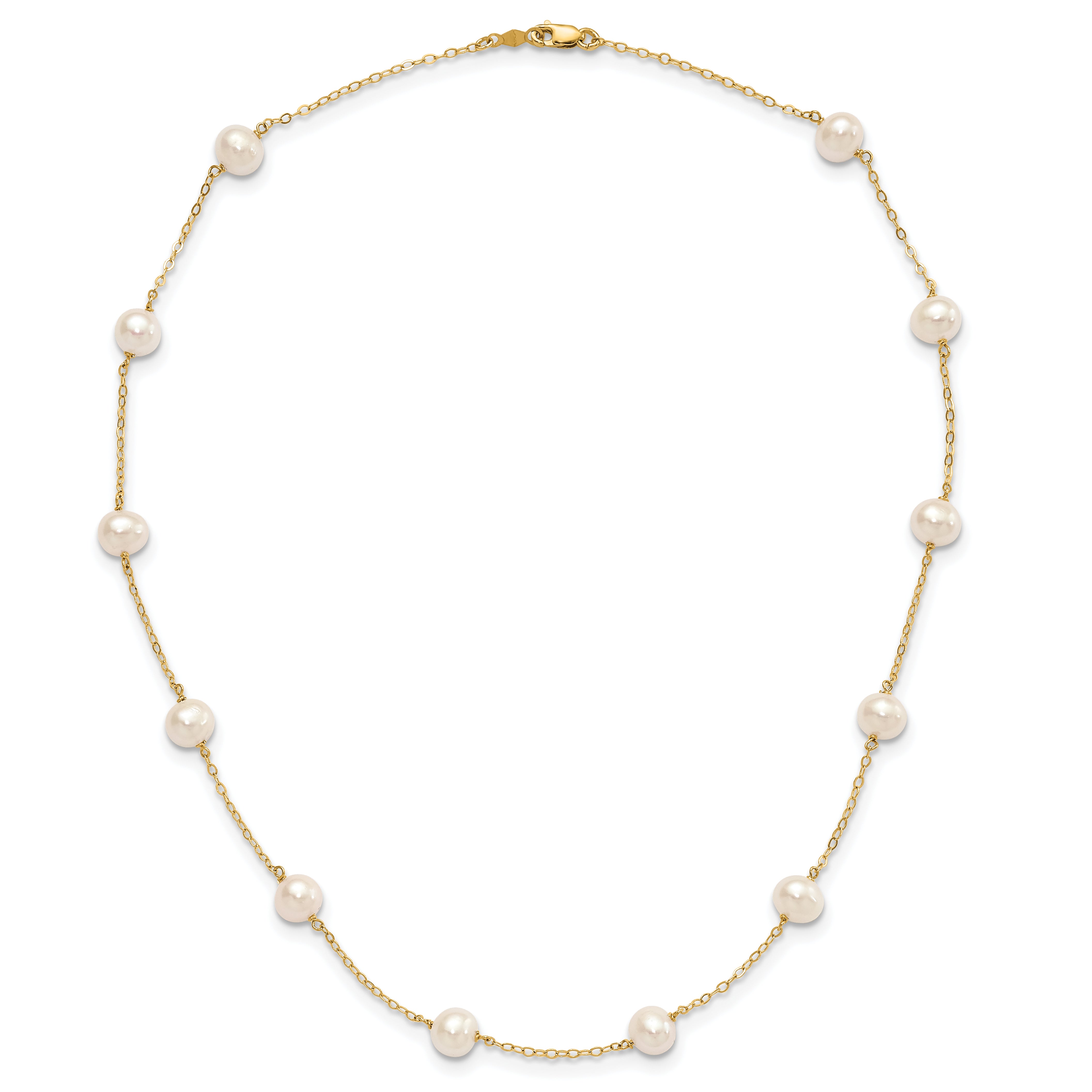14k 5.5-6.5mm White Near-Round Freshwater Cultured Pearl 12-Station 16 inch Necklace