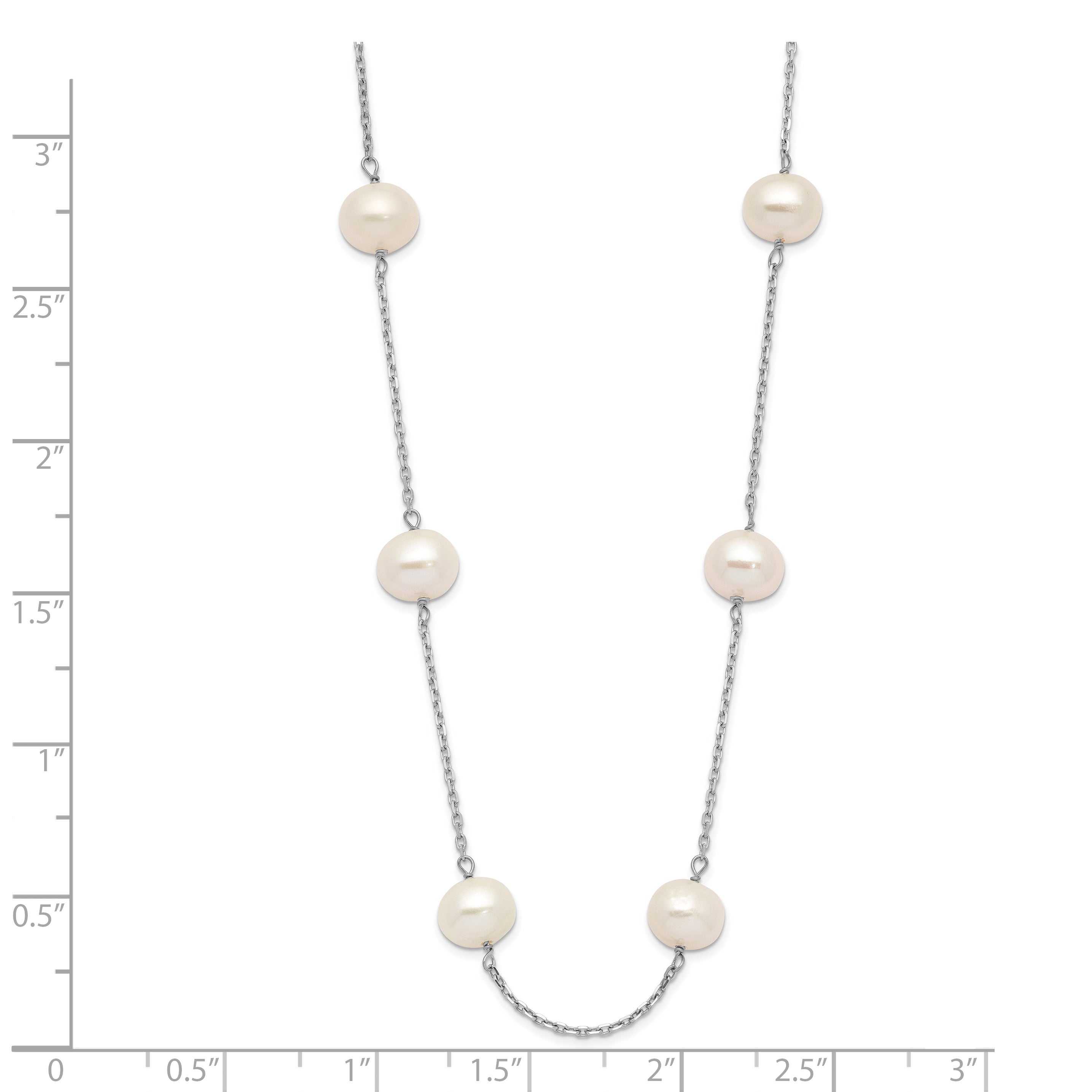 14k White Gold 6-7mm White Near-Round Freshwater Cultured Pearl 12-Station 16 inch Necklace