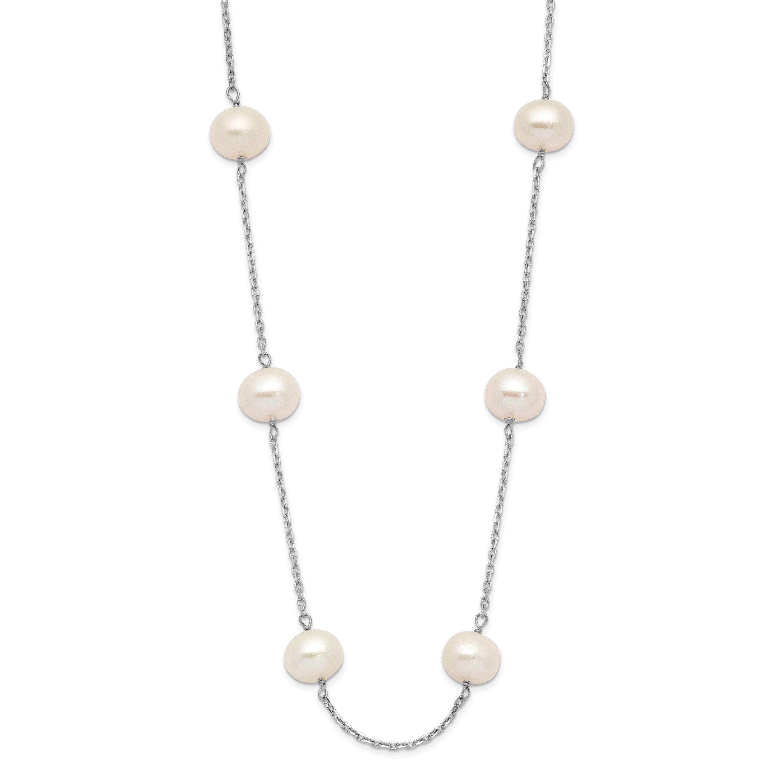 14k White Gold 6-7mm White Near-Round Freshwater Cultured Pearl 12-Station 16 inch Necklace
