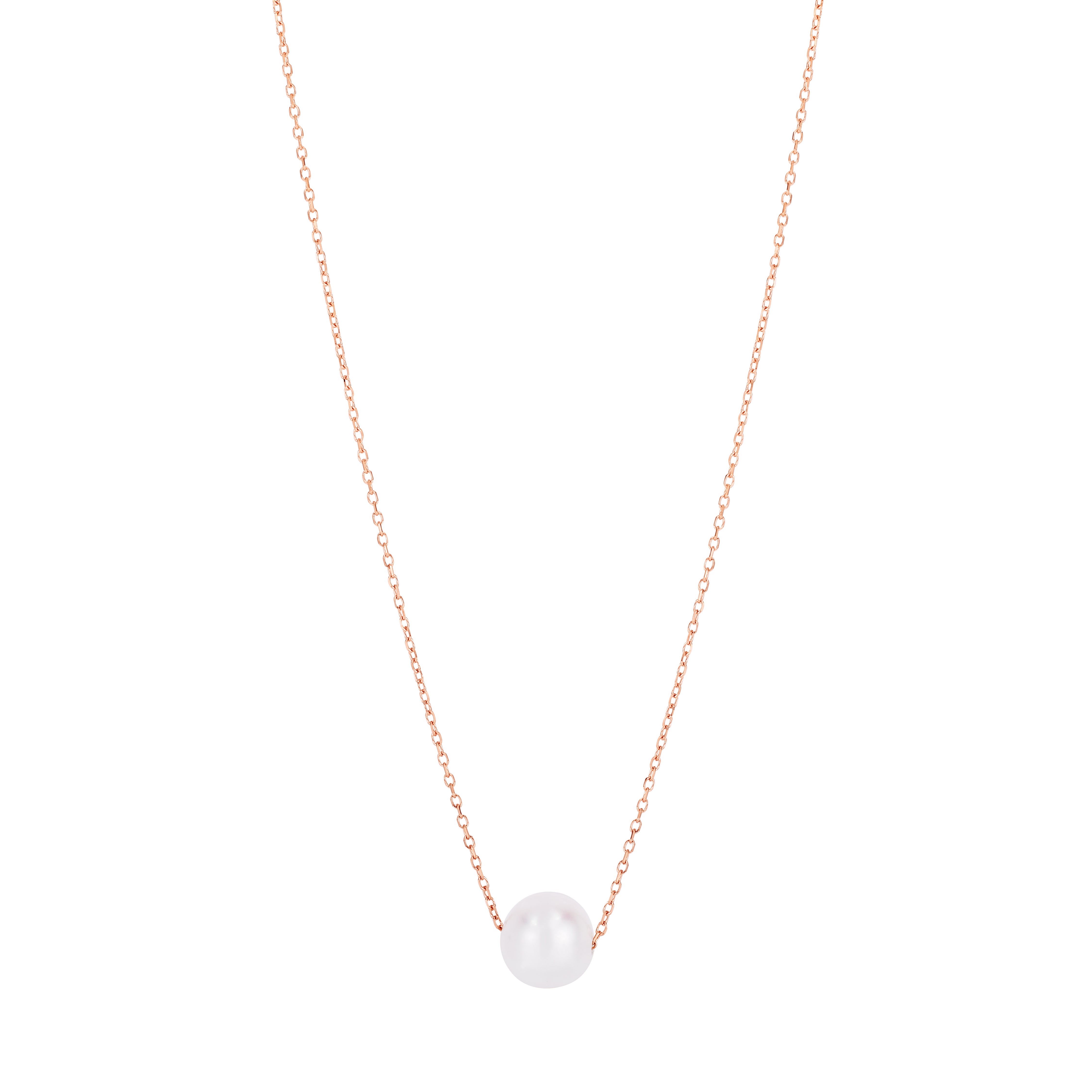 14K Rose Gold Pearl Solitaire 18" Necklace