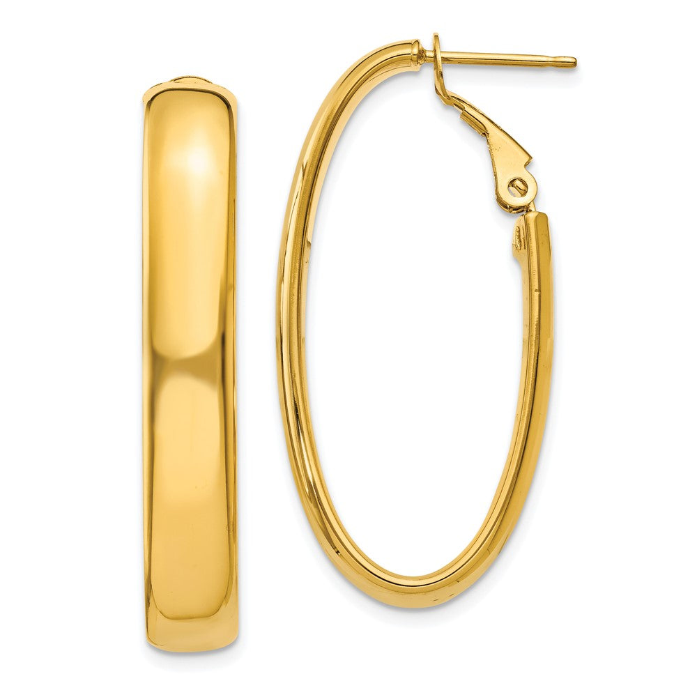 14k 7.75mm Oval Omega Back Hoop Earrings