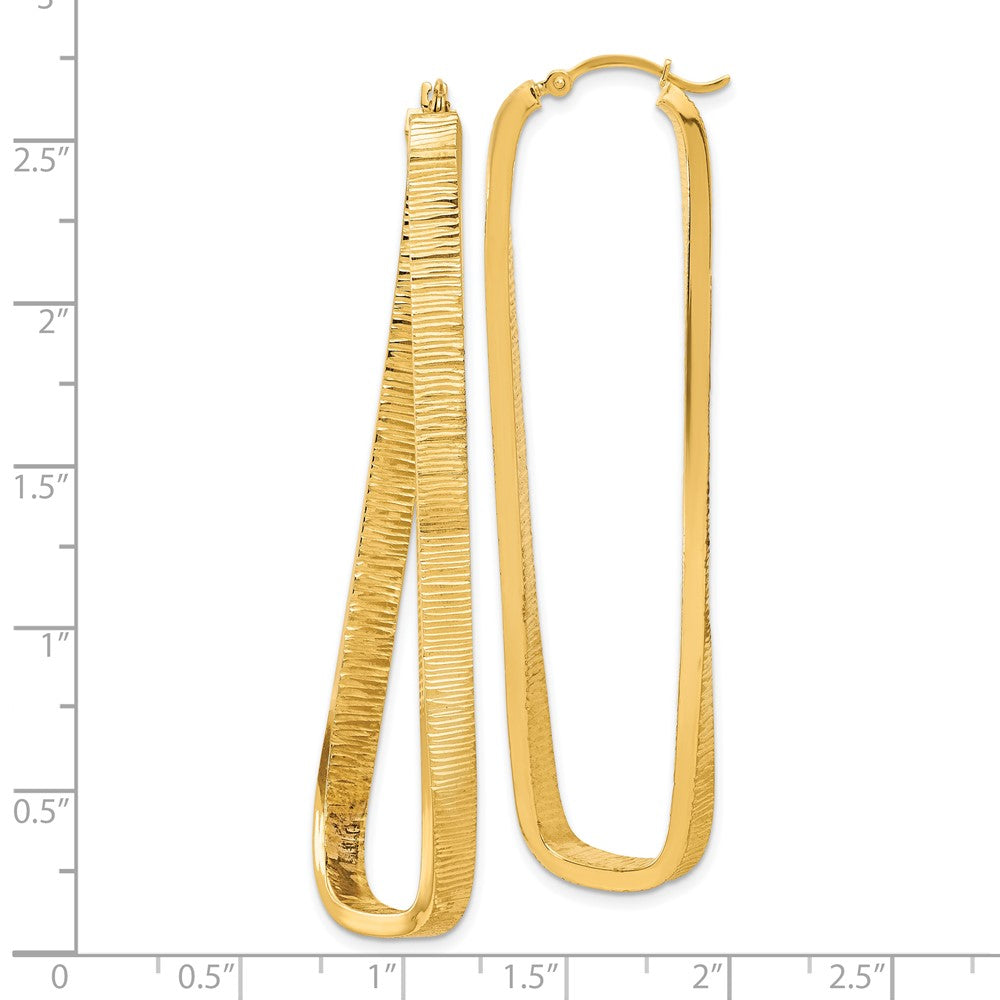 14k 4mm Textured Twisted Oval Hoop Earrings