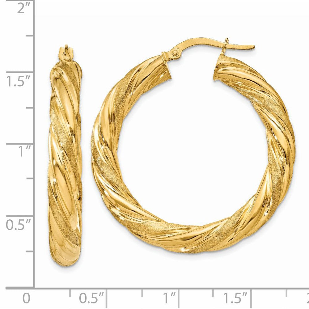 14k 5mm Satin & Polished Twisted Hoop Earrings