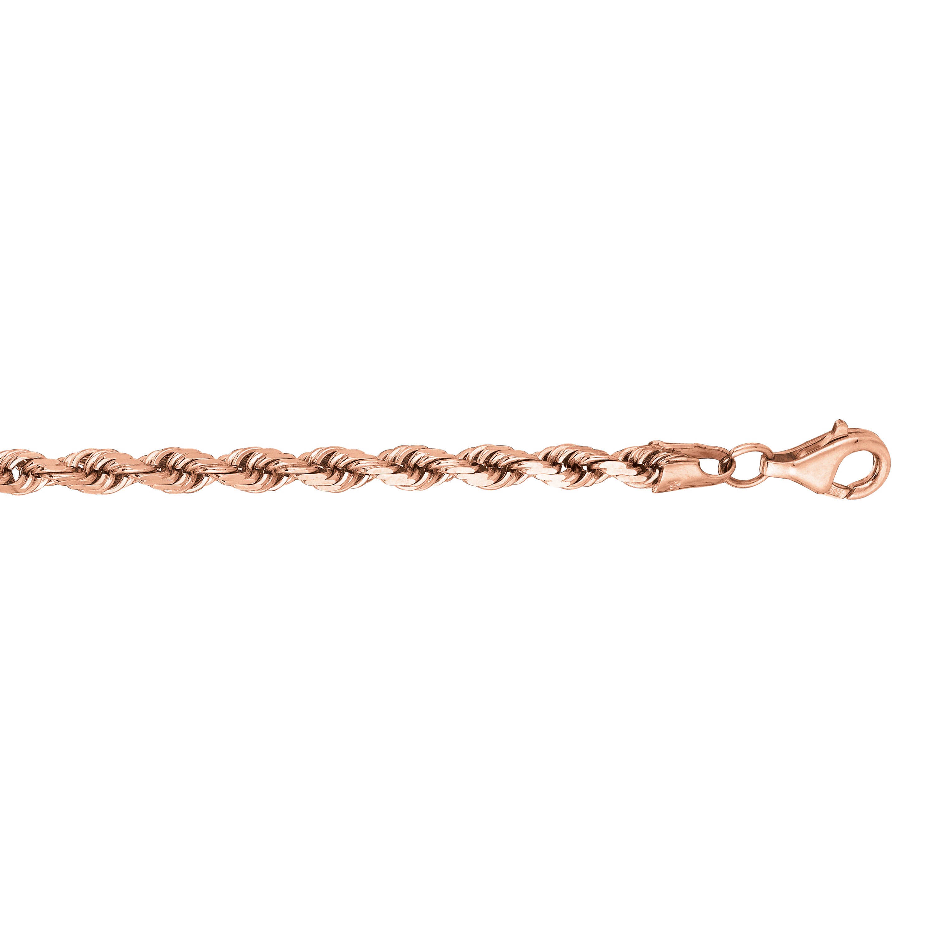 14K Rose Gold 4mm Diamond Cut Royal Rope 24" Chain with Lobster Lock